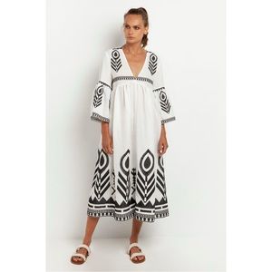 Greek Archaic Kori Midi Linen Feather Dress S